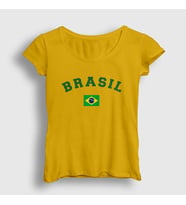 Presmono Kadın Sarı Brasil Brazil Brezilya Bayrağı T-Shirt 479580tt (Sarı)