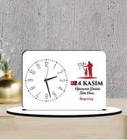 Kişiye Özel  24 Kasım Öğretmenler Günü Hediyesi  Ahşap Biblo Masa Saati 15*21 CM