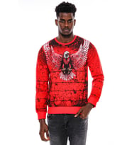 Kırmızı Baskılı Bisiklet Yaka Sweatshirt - Wessi
