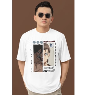 Eren Yeager Attack On Titan Baskılı Unisex Oversize Anime Dizi Karakter Tişört