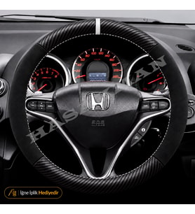 Honda Civic FK2 Dikme Direksiyon Kılıfı Alcantara Süet Mat Karbon Beyaz Yüzük ve Dikiş HB-Elegance 2012-2014