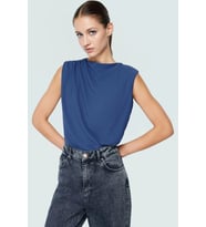 Şık Bisiklet Yaka Kolsuz Bluz %100 Polyester Yazlık Günlük Zarifane Tasarım Görünüm (Lacivert)