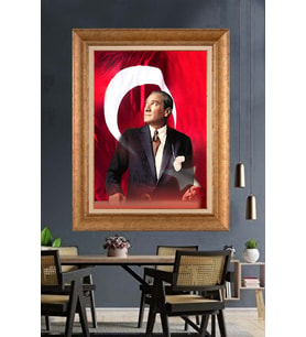 Altın Varaklı Çerçeveli Paspartulu Atatürk Tablo TR1239 (Gold)