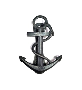 Antika Tarz Dekoratif Pirinç Halatlı, Çapa, Denizci, Gemici Kapı Tokmağı, Taktak - 170x60mm, Oksit