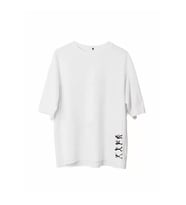 Unisex Bisiklet Yaka Baskılı Oversize T-Shirt - Beyaz