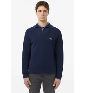 Lacoste Classic Fit Uzun Kollu Yarım Fermuarlı Erkek Triko Kazak Lacivert