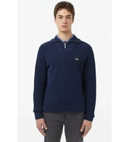 Lacoste Classic Fit Uzun Kollu Yarım Fermuarlı Erkek Triko Kazak Lacivert