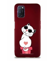 Oppo A52 Soft Premier Kapak Coolcat Tasarımlı Silikon Kılıf - Mürdüm (Şeffaf)