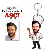Kişiye Özel Fotoğraflı Kişiye Aşçı Karikatür Anahtarlık Karikatürlü 8 cm MDF Anahtarlık - Kişiye Aşçı Karikatür Anahtarlık Hediyesi Aşçı ve Şef Hediyesi