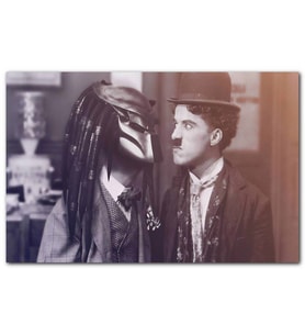 Cakatablo Charlie Chaplin Ve Ben Turpin Predator Kaskı İle MDF Tablo