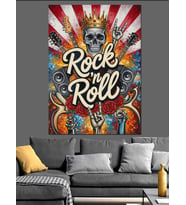 Rock Roll Amerikan Bayrağı Dekoratif Kanvas - Mdf Ahşap Tablo