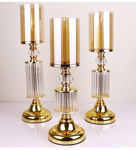 Ultra Lüks Kristal Taşlı Ayaklı Gold Şamdan 3'lü Set