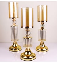Ultra Lüks Kristal Taşlı Ayaklı Gold Şamdan 3'lü Set