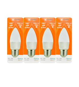 (4 Adet) Osaka 9W (70W) Beyaz Işık E27 Duylu (Kalın Duy) Led Ampul