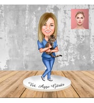 Kişiye Özel Kedi Sever Kadın Veteriner Hediye Ahşap Karikatür Biblo