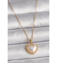 pilelistore 316L Çelik Gold Renk Zincir 3D İnci Kalp Model Kadın Kolye - TJ-BKO9713