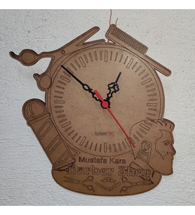 Lazer Kesim Duvar Saati Berber Model