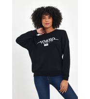 Kadın Bisiklet Yaka Rahat Kalıp 3 iplik Kalın Tokyo Baskılı  Sweatshirt SPR24SWk30 (Siyah)