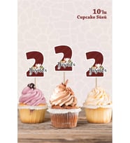Safari Hayvanları Pastel 2 Yaşında CUPCAKE Süsü *10'lu Kalın Kağıt