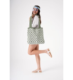Chuba Kadın Etnik Desen Triko Örgü Gündelik Shopper El & Omuz Çantası CHAX810 Yeşil