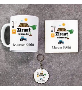 Ziraat Mühendisi Kupa Bardak Altlık ve Anahtarlık Hediye Seti (Model 1)
