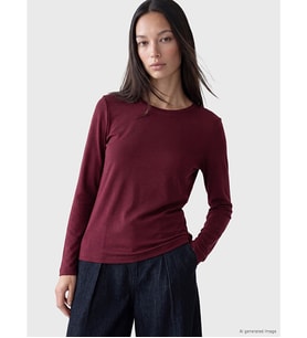 LCW EVERYDAY Bordo Bisiklet Yaka Soft Touch Kadın Tişört