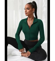Fantezia Night Kadın Bordo Uzun Kol Fermuarlı Parmak Geçme Detaylı Dik Yaka Crop Top Bluz