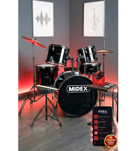 Midex CD900X-BK 22'' Yetişkin Akustik Bateri Davul Seti 22B-13T-12T-16F-14S (5 Parça)