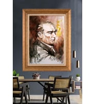 Altın Varaklı Çerçeveli Paspartulu Atatürk Tablo nh21 (Gold)