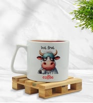 BK Gift Sevimli Çizim Önce Kahve Tasarımlı Middle Kupa-1, Arkadaşa Hediye, Sevgiliye Hediye
