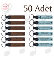 A Kahve & Gök Mavi, Emlak Ofisi Müşterilerine Teşekkür, 50’li Set, İsim Yazılabilen Deri Anahtarlık