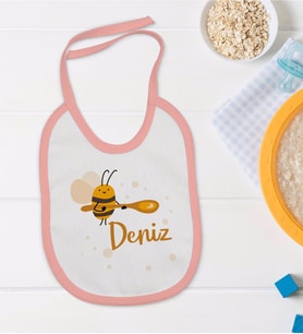 BK Kids Kişiye Özel Pembe Bebek Mama Önlüğü - Model 171