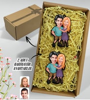 BK Gift Hediye Kutulu Kişiye Özel Sevgililer Karikatürlü Ahşap 2'li Ahşap Anahtarlık-80