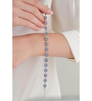 Gümüş Mavi Lacivert Nazar Boncuklu Boncuğu Zirkon Taşlı Bileklik (MAVI-LACIVERT)