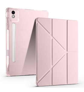 Lenovo Idea Tab Pro 12.7 TB-373FU Uyumlu Kılıf Zore Tri Folding Kalem Bölmeli Standlı Kılıf (Rose Gold Altın)