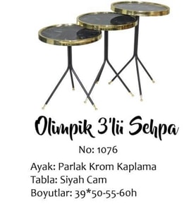 Brc Zigon Küpe 13408 Model Sehpa Metal  Bakır Gold renk Kırılmaz cam tabla Elyapı (Siyah - Beyaz)