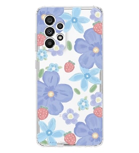 Samsung Galaxy A53 Uyumlu Çiçek ve Çilek Desenli Şeffaf Telefon Kılıfı