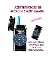 Kişiye Özel Çakmak Işıklı Saatli Lazer İsim Baskılı (Füme)