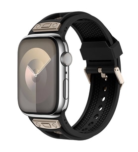 Apple Watch 42mm Uyumlu Kordon Zore KRD-117 Hava Alabilen Delikli Metal Süslemeli Desenli Silikon Kayış