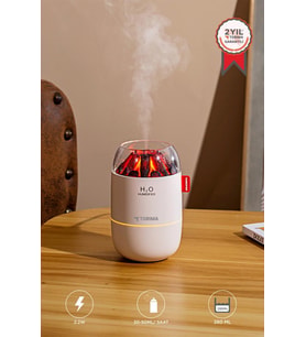 Hava Nemlendiricisi Buhar Makinesi Led Işıklı Odun Ateşi Efektli 280 ML H16 Beyaz