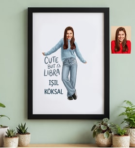 Kişiye Özel Karikatürlü Cute But Libra Terazi Burcu Siyah Çerçeve Doğum Günü Hediyesi