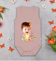BK Kids Kişiye Özel Karikatürlü Pembe %100 Pamuklu Askılı Sıfır Kol Bebek Body Zıbın-2, Yeni Doğan Bebek Hediyesi