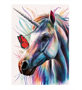 Unicorn Ve Kelebek Desenli Ahşap Tablo