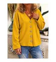 Kadın Düğme Detaylı V Yaka Oversize Camel Ceket / Hırka