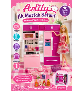 Anlily Aksesuarlı Oyuncak Bebekli İlk Mutfak Setim - Buzdolabı ve Bulaşık Makineli Kız Çocuk Evcilik Seti