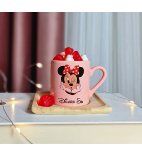 Minnie Mouse Tasarımlı Kişiye Özel Pembe Türk Kahvesi Fincanı