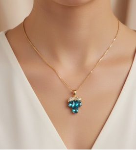 Mavi Taşlı Salkım Model Kolye (Altın)