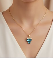 Mavi Taşlı Salkım Model Kolye (Altın)