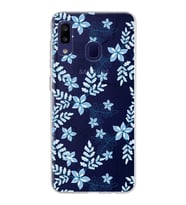 Samsung Galaxy M10s Kapak Floral Mavi Tasarımlı Şeffaf Silikon Kılıf