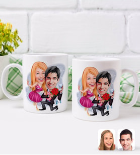 BK Gift Kişiye Özel Sevgililer Karikatürlü İkili Kupa Bardak-9